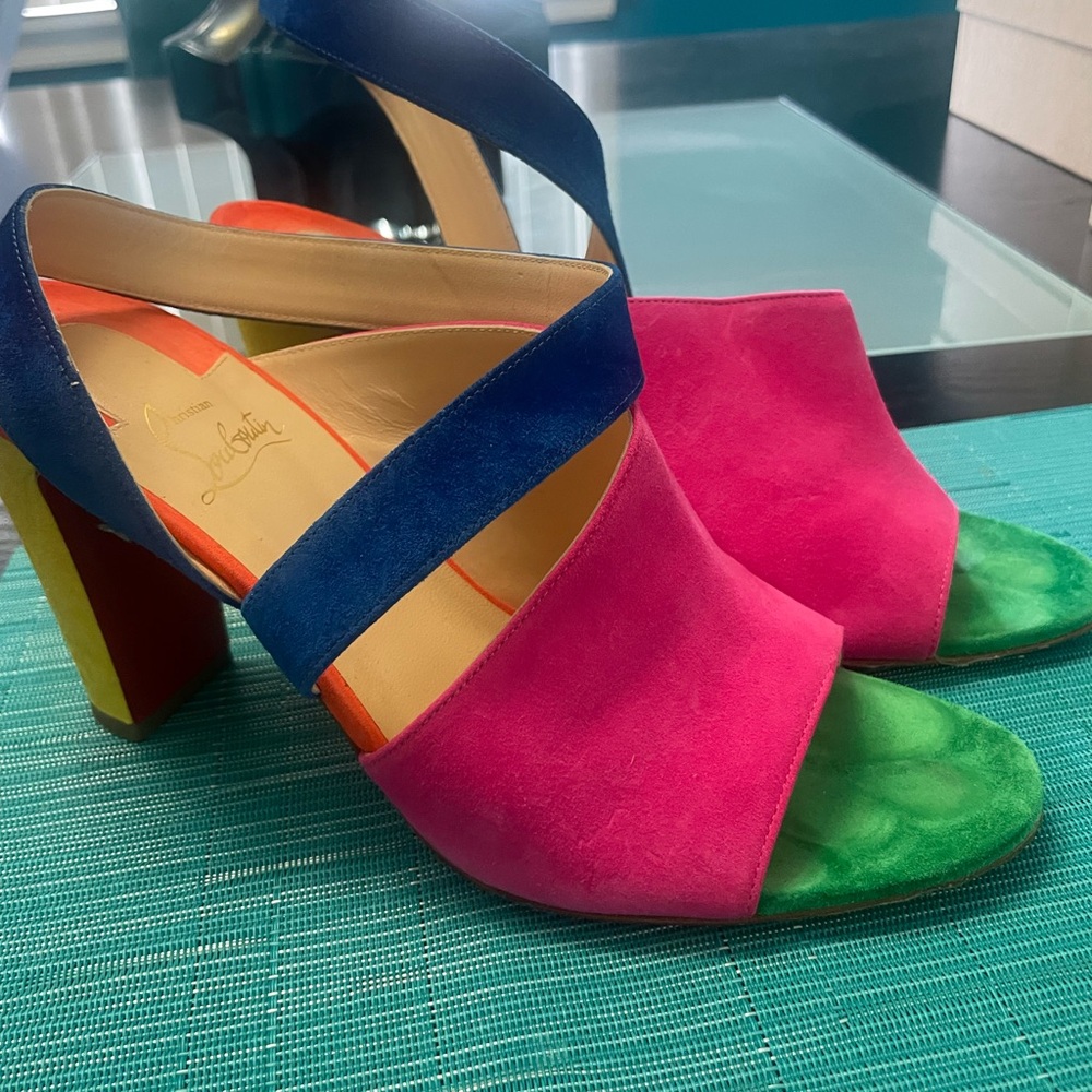 Christian Louboutin Pink and Blue Heels Colorful Block Design
